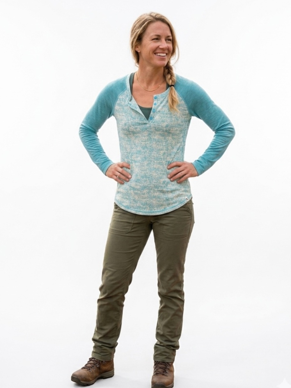 Smartwool Merino 250 Henley Top Teal Space Dye Long Sleeve Size Small